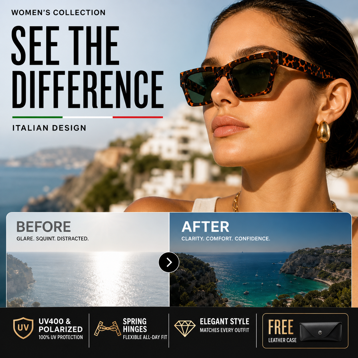 🕶️ Italiaans ontworpen polaroid-zonnebril – UV400 en flexibele scharnieren voor ultiem comfort! ✨