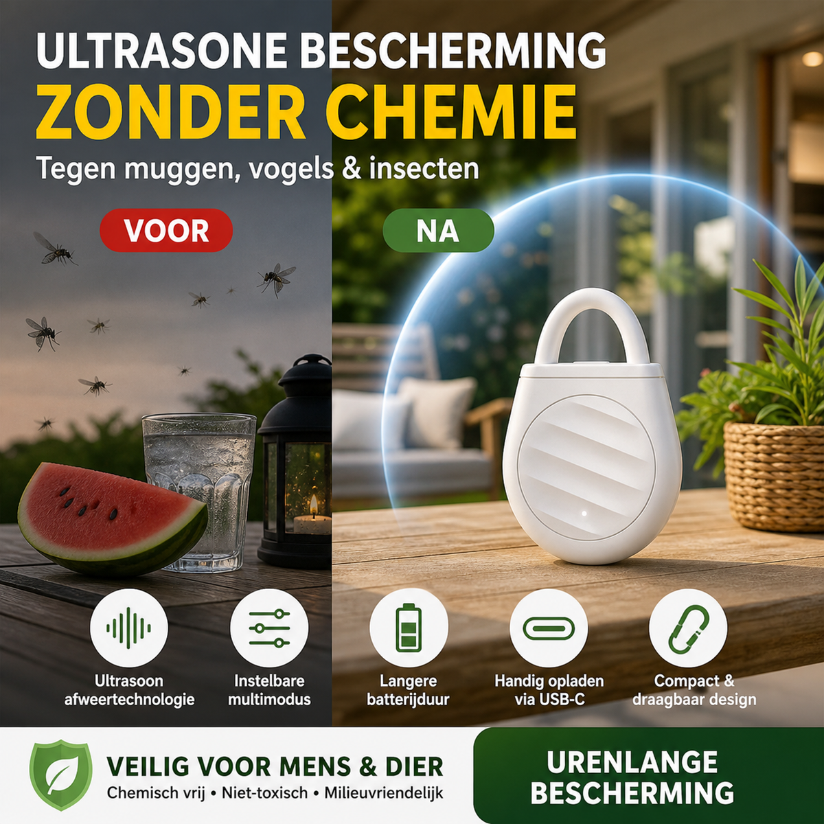 🐦 50% korting! Draagbare ultrasone vogelverjager – houdt vogels, ongedierte & sprinkhanen weg. Compact & handig voor onderweg! ✨🔊