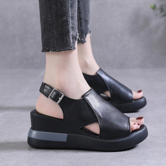 Wedges voor dames, sandalen, effen kleur, open teen, hoge hakken