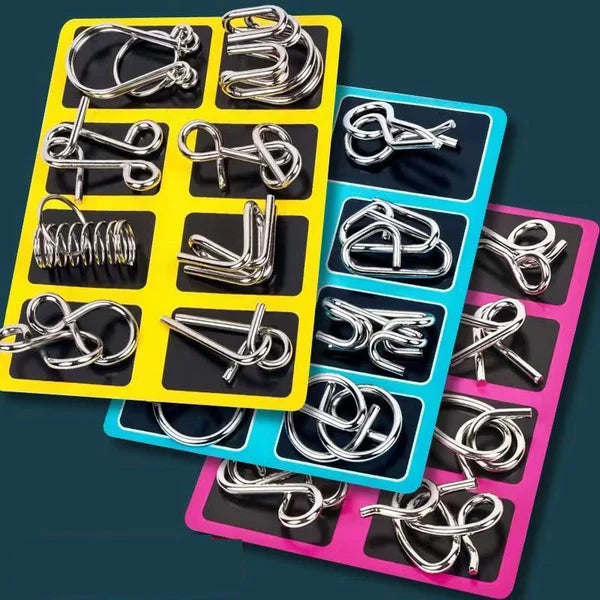 Metallische puzzelringen, acht sets blauw