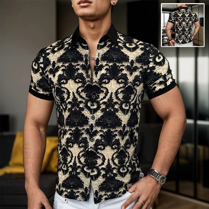 Heren Cooling Stretch Opstaande Kraag 3D Bloemen Shirt