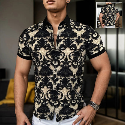 Heren Cooling Stretch Opstaande Kraag 3D Bloemen Shirt