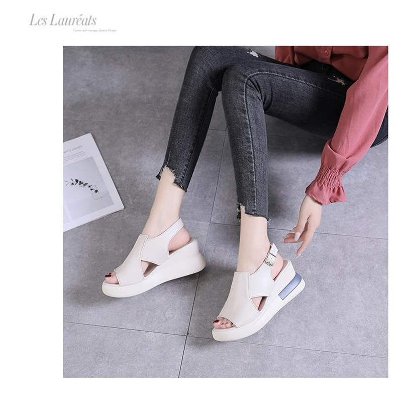 Wedges voor dames, sandalen, effen kleur, open teen, hoge hakken