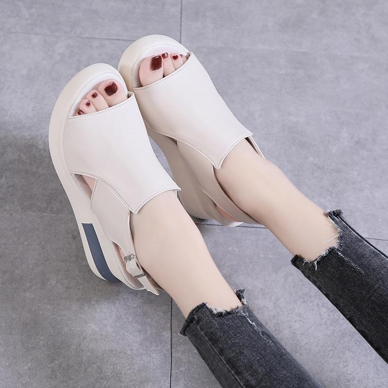Wedges voor dames, sandalen, effen kleur, open teen, hoge hakken