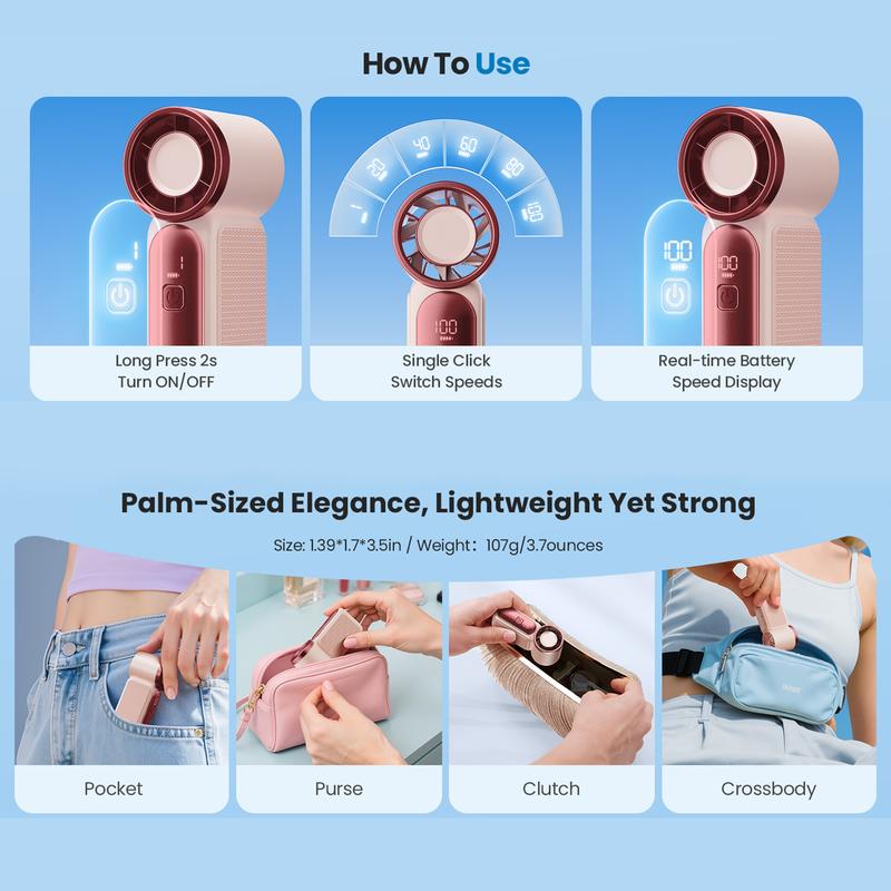💨Mini handventilator met LED-display🧊6 snelheden, 10,7 uur koelte | Weegt niets – gaat overal heen