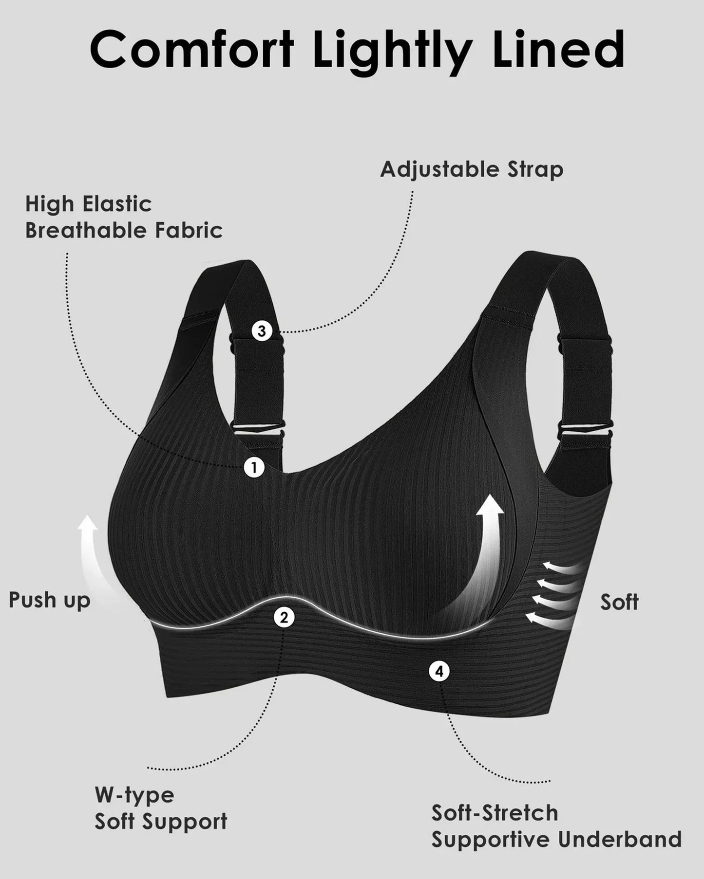 🎁Koop 1, krijg 2 gratis, 💕Geribbelde zijden push-up bh voor dames zonder stalen ring, verstelbaar🌸