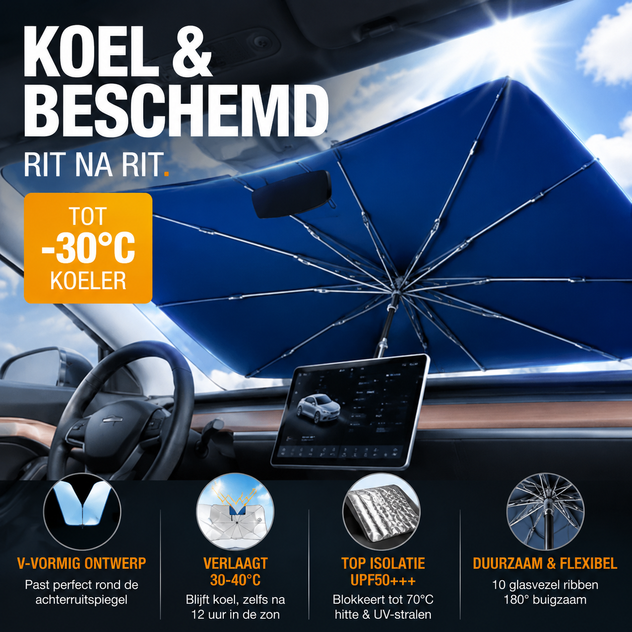 ☀️ Zonnescherm voor voorruit – opvouwbaar, warmtewerend en houdt uw auto koel! 🚗