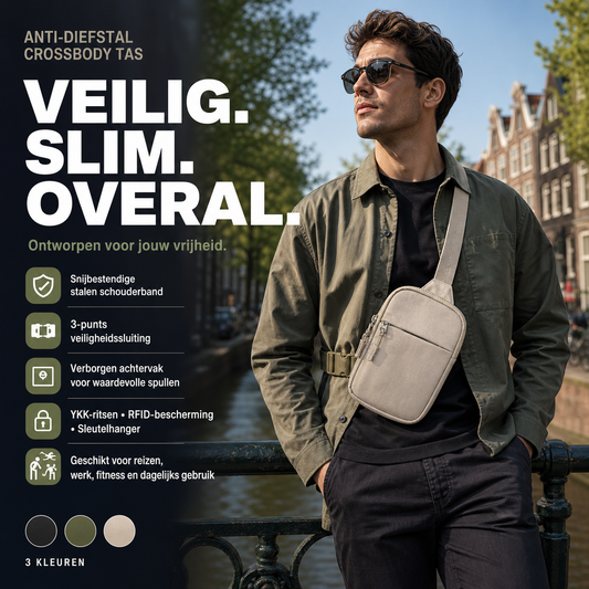 🎒 Anti-diefstal-schoudertas 2.0 – slim ontwerp, veilig en perfect voor op reis.