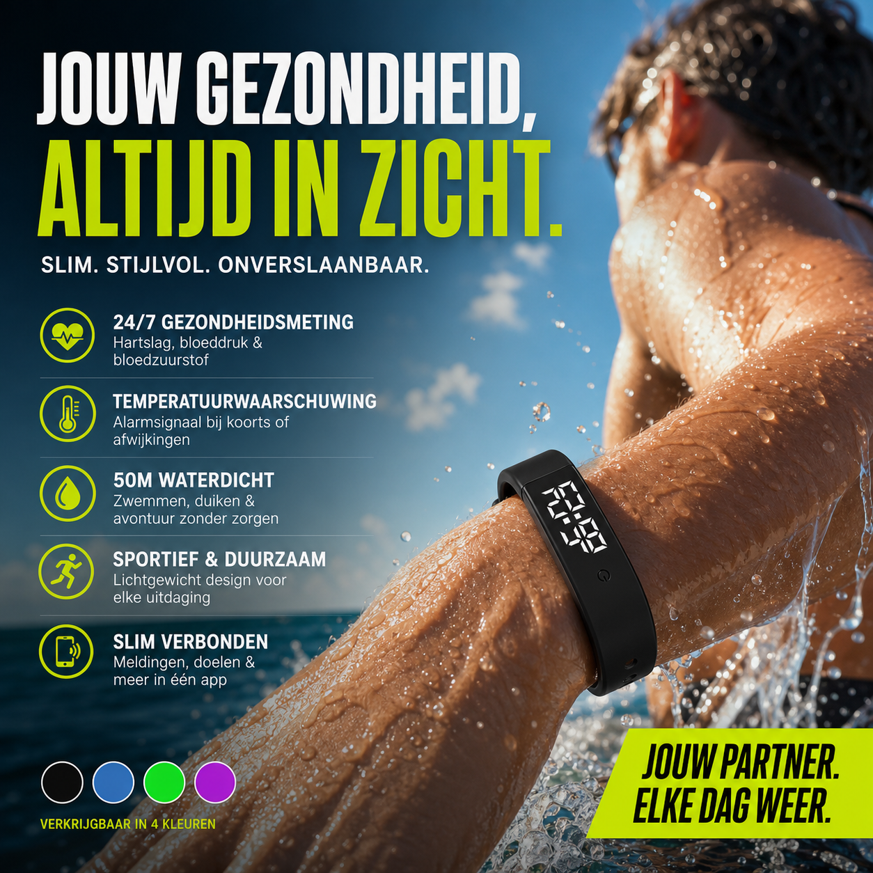 ⌚ 50% korting! Slimme sensorarmband – hartslag, slaap en stappen, waterdicht en draadloos
