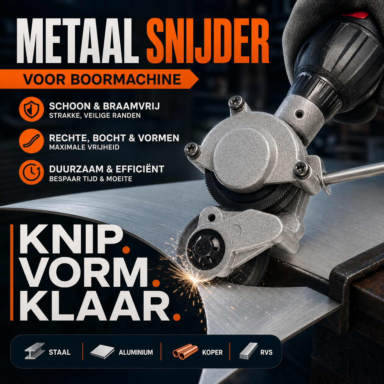 ⚡ 50% korting! Metaalsnijder voor boor – snijdt plaatstaal, koper en aluminium, perfect voor thuis of werkplaats.