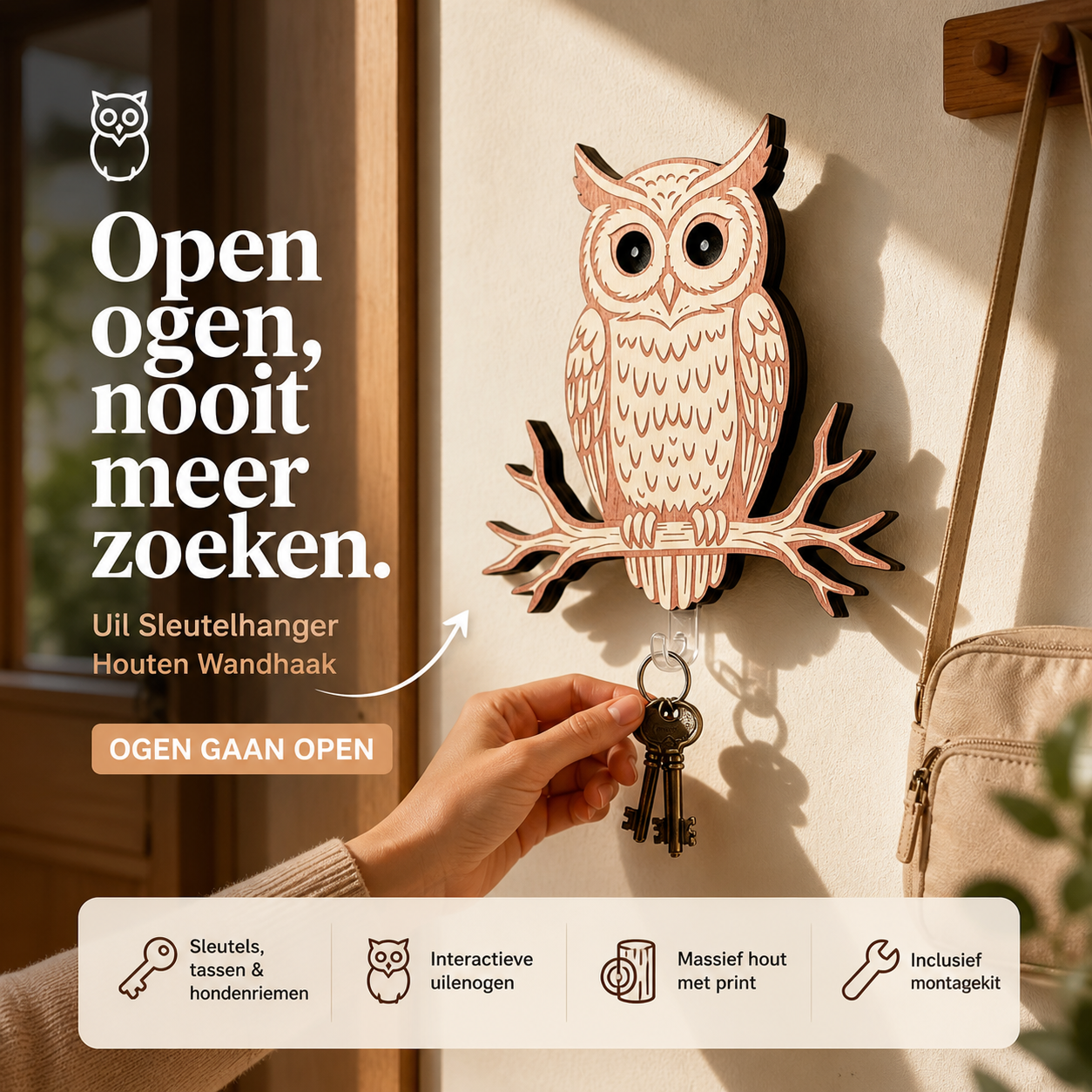 🏠 Beperkte tijd! 50% korting op uil sleutelhouder – organiseert sleutels en accessoires, geschikt voor elke muur.