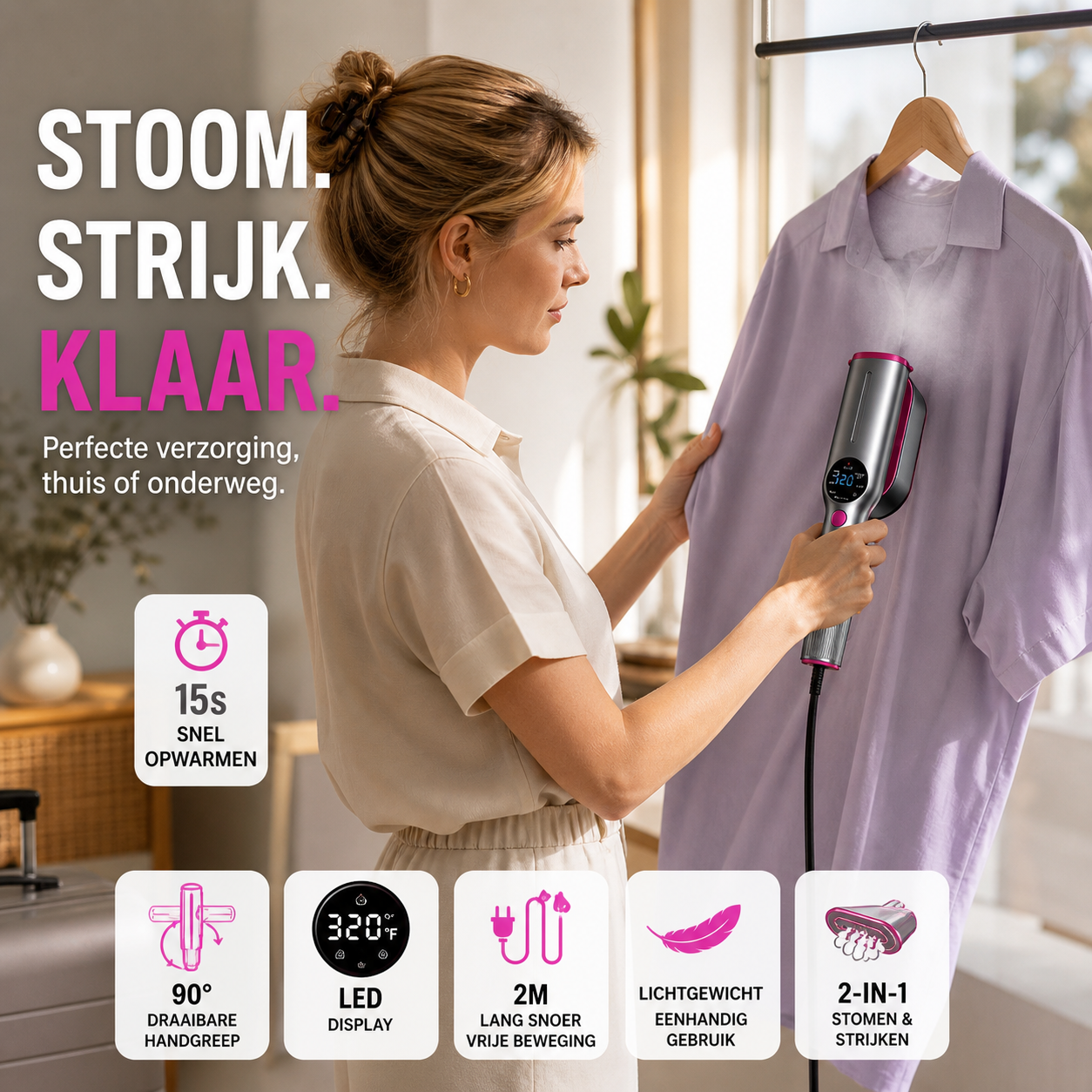 👔✨ 50% korting! Dr.Flash kledingstomer – 🔥 15s opwarmen, 📐 2-in-1 strijken & stomen, 🧳 compact voor reis!