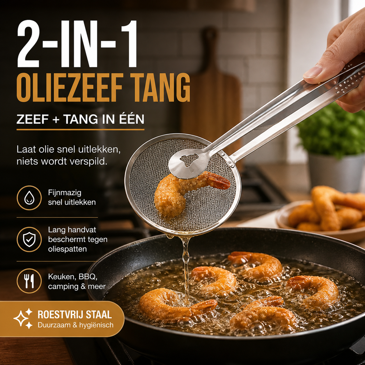 🍳 50% korting! 2-in-1 keukentang – schep & filter in 1. Roestvrij staal, ideaal voor frituren, zeven & opscheppen. 💪✨