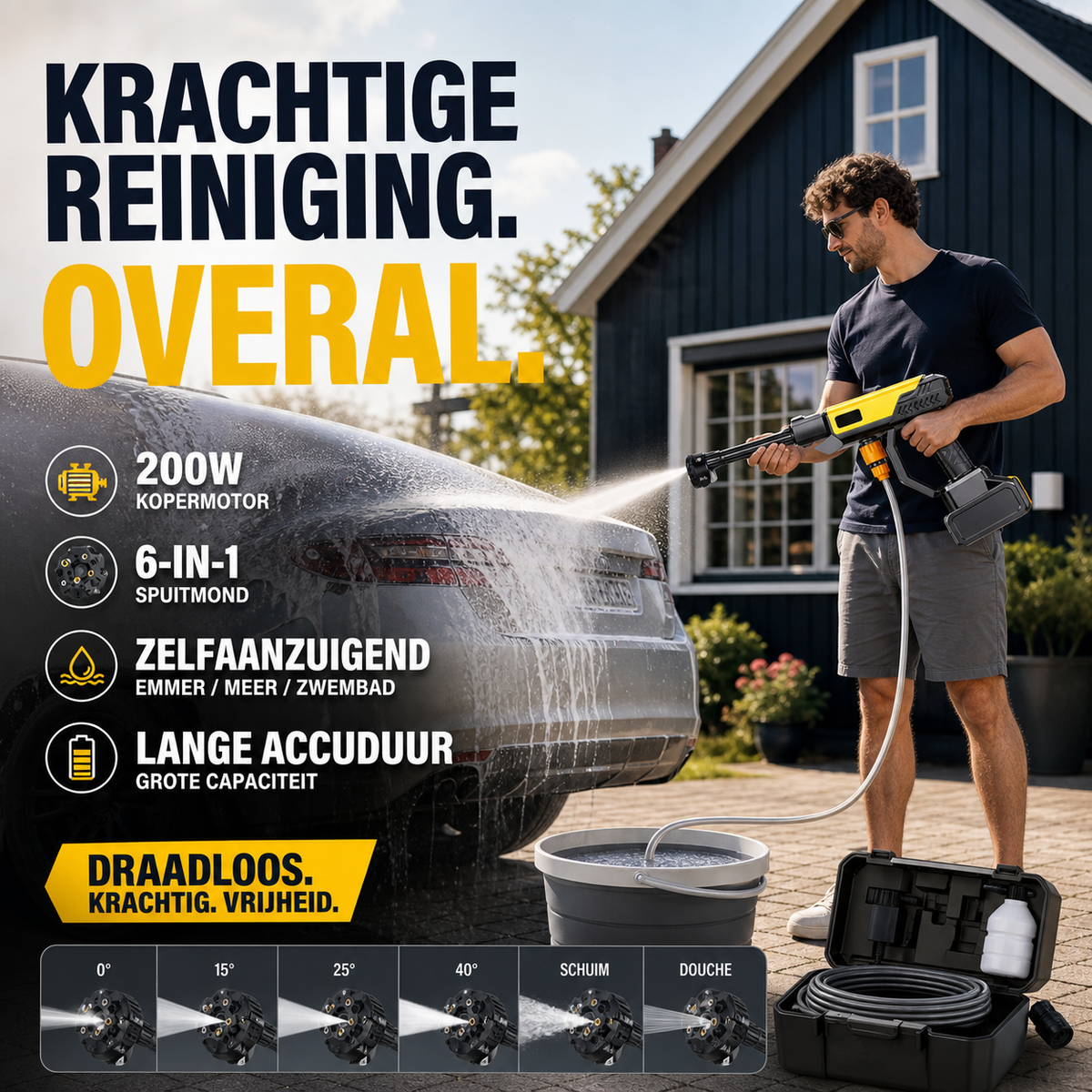 🚗 50% korting! Draadloze hogedrukreiniger – 200W koperen motor, 6-in-1 spuitkop, zelfaanzuigend & lange accu. ⚡💦