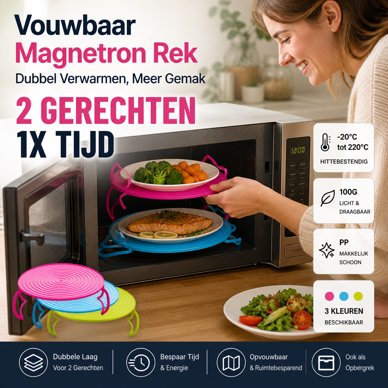 🍱 50% korting! Opvouwbare magnetronschaal – verwarm 2 gerechten tegelijk, hittebestendig tot 220°C. Bespaart tijd & ruimte! ⚡✨