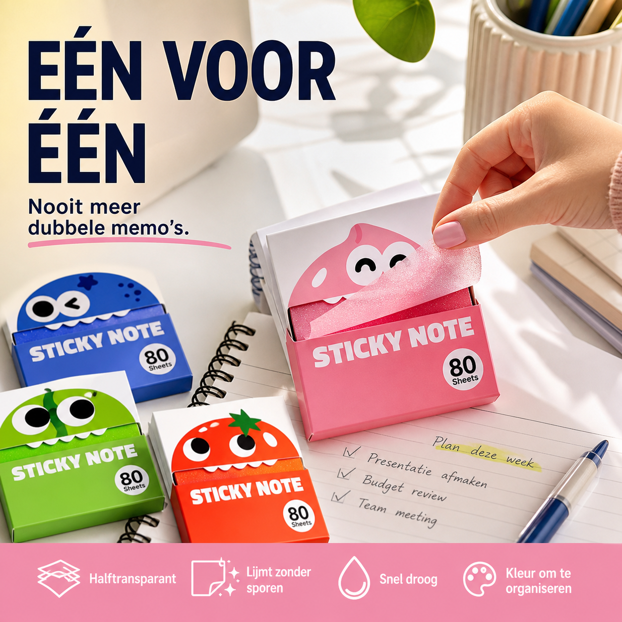 🌈 50% korting! Transparante plakbriefjes – 3 kleuren, 600 vel, geschikt voor alle pennen. Geen inktvlekken & restvrij! 🖊️💡