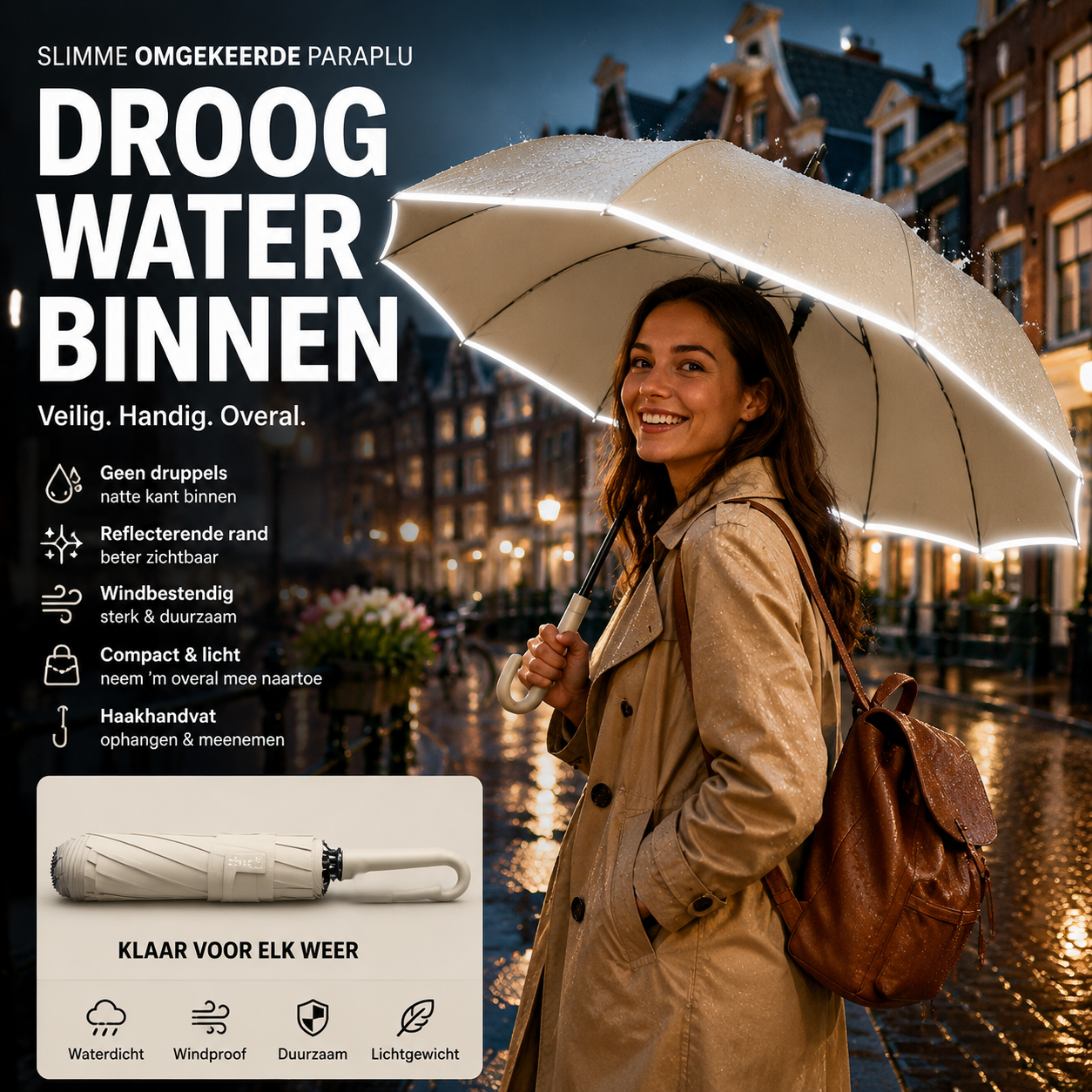 ☂️ 50% korting! Reflecterende veiligheidsparaplu – met ringgesp, stevig & windbestendig. Veilig & zichtbaar in regen en donker! 🌙✨