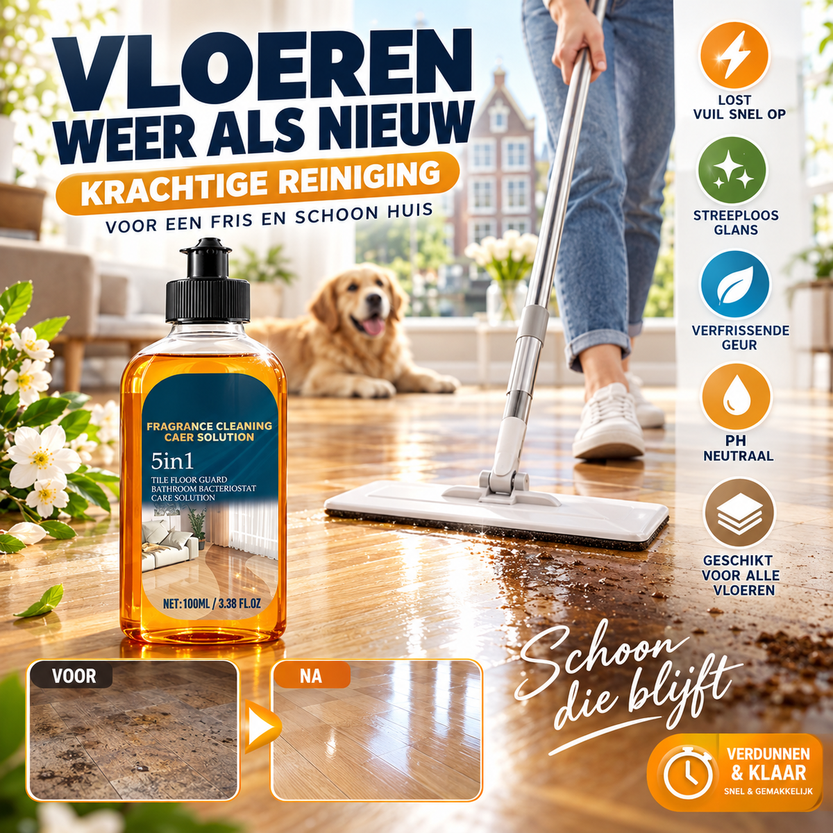 🧼 50% korting! Krachtige vloerreiniger – lost hardnekkig vuil snel op, droogt snel & laat een frisse geur achter. Veilig voor alle vloertypes – streeploos! ✨🏠
