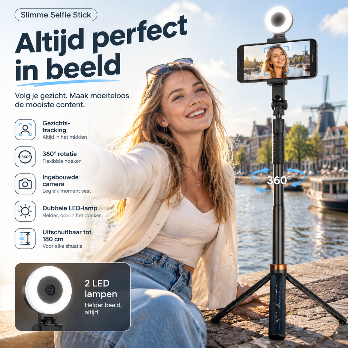 Capture Perfect Shots Instantly! 180cm Smart Face-Tracking Selfie Stick