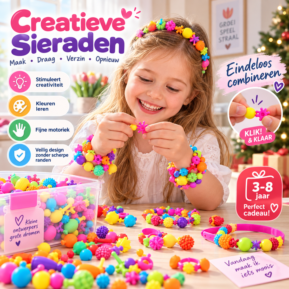 🎨 50% korting! Pop Beads sieradenset voor kinderen – eindeloos hergebruik, bevordert hand-oogcoördinatie & creativiteit. Perfect kerstcadeau! ✨🎅