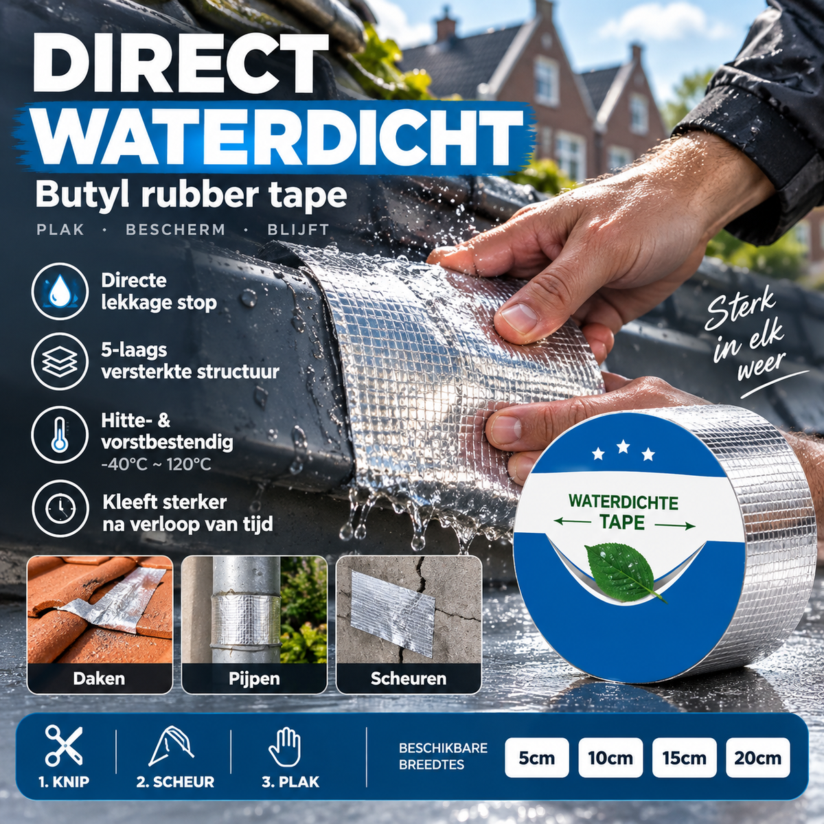 🔧 50% korting! Universele waterdichte reparatietape – butylrubber, 5-lagen constructie & weerbestendig. Dicht lekkages bij dak, leiding & metaal – direct klaar! ✨💧