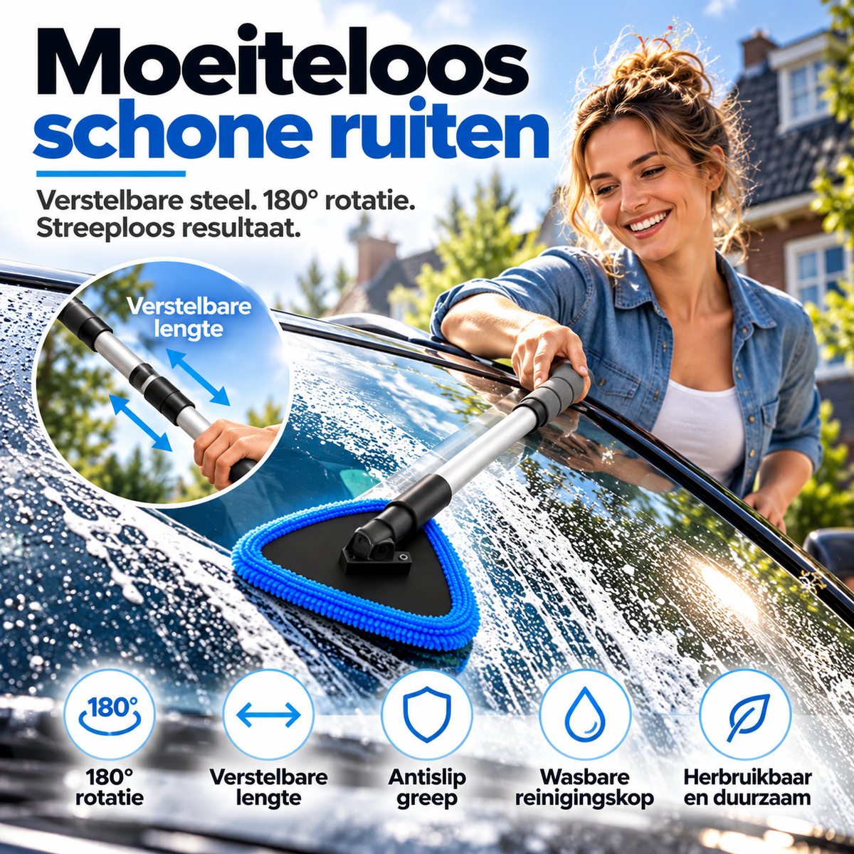 Magnetische autoruitreiniger met twee onderdelen | Reinigingsset voor autoruiten zonder strepen