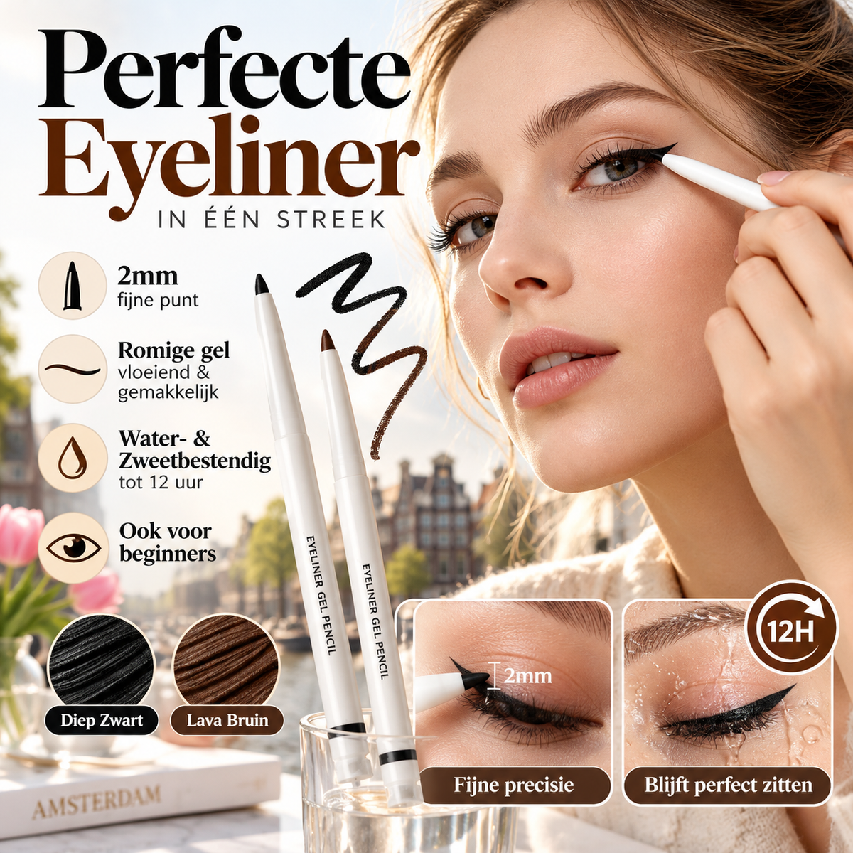 👁️ 50% korting! Gel eyelinerpotlood – fijne 2 mm punt, romige textuur, water- & zweetbestendig tot 12 uur. Zwart of bruin – van subtiel tot cat-eye! ✨🖊️