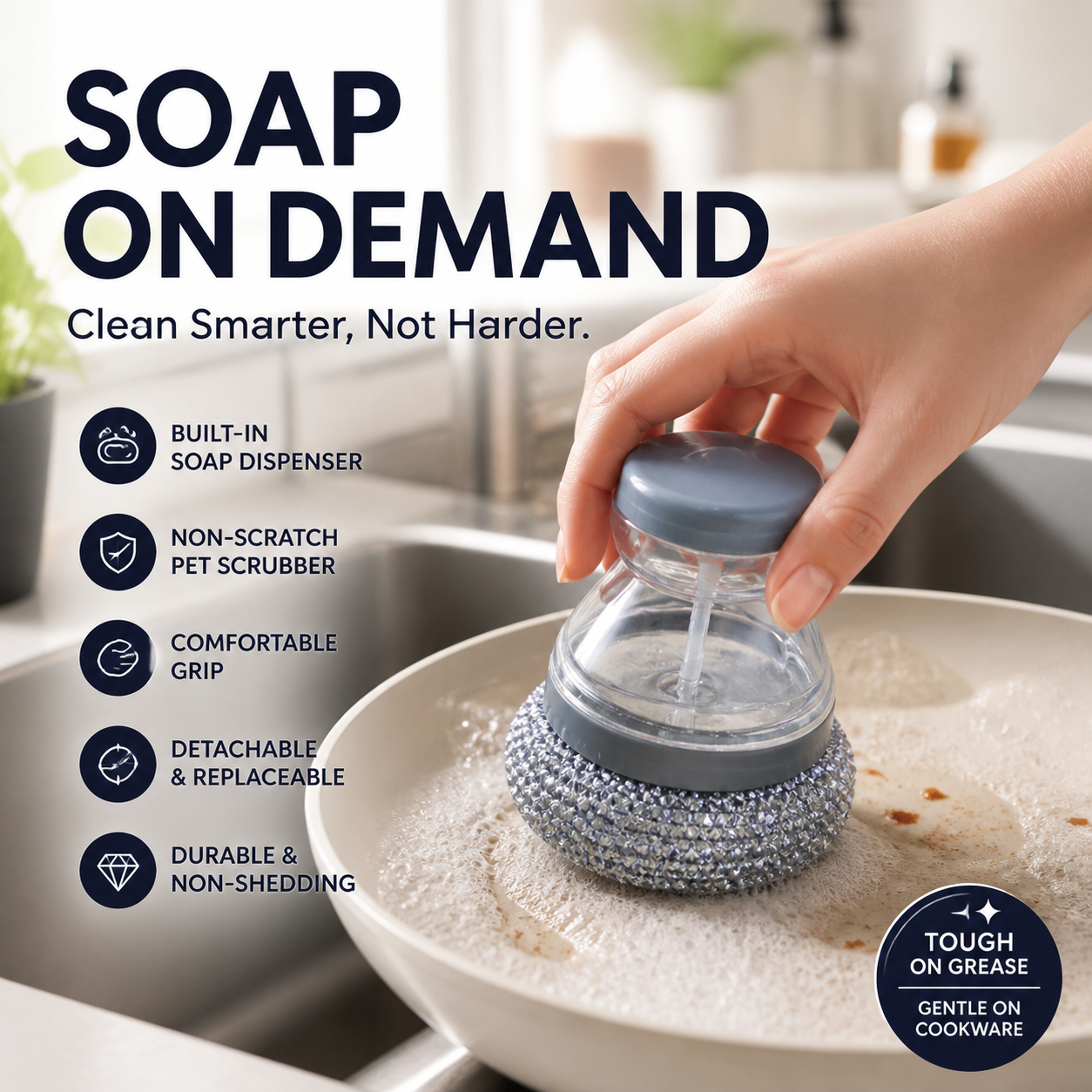 🥳 10K+ verkocht! Ingebouwde zeep borstel – krasvrij, ergonomisch & makkelijk schoon. Reinigt pannen moeiteloos – pak de jouwe! 🧼✨