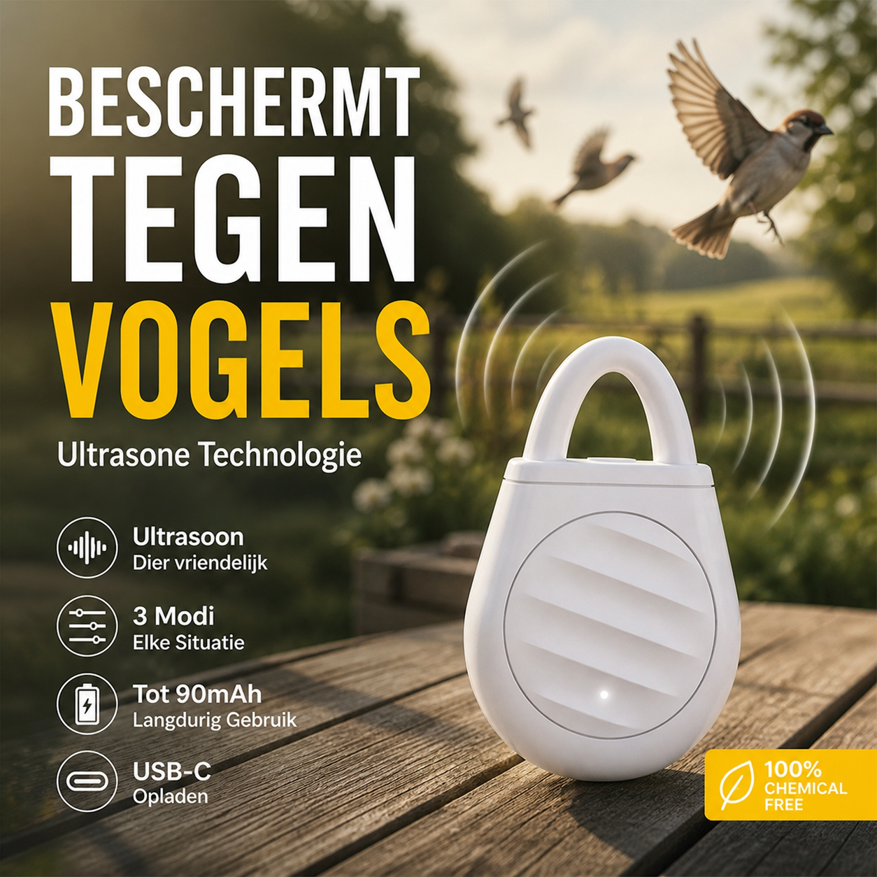 🐦 50% korting! Draagbare ultrasone vogelverjager – houdt vogels, ongedierte & sprinkhanen weg. Compact & handig voor onderweg! ✨🔊