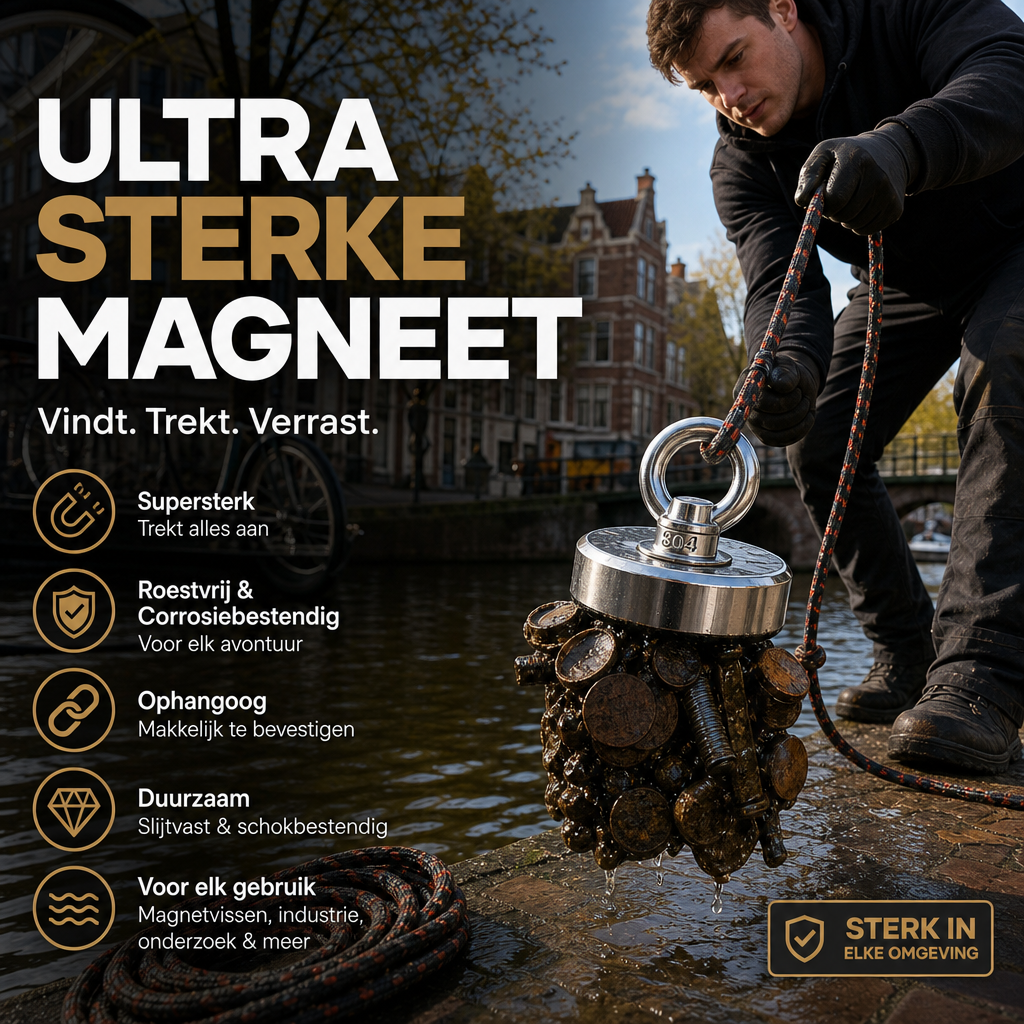 🧲 50% korting op reddingsmagneet voor diep water – trekt ijzeren voorwerpen uit vijvers, sloten en putten, met touw.