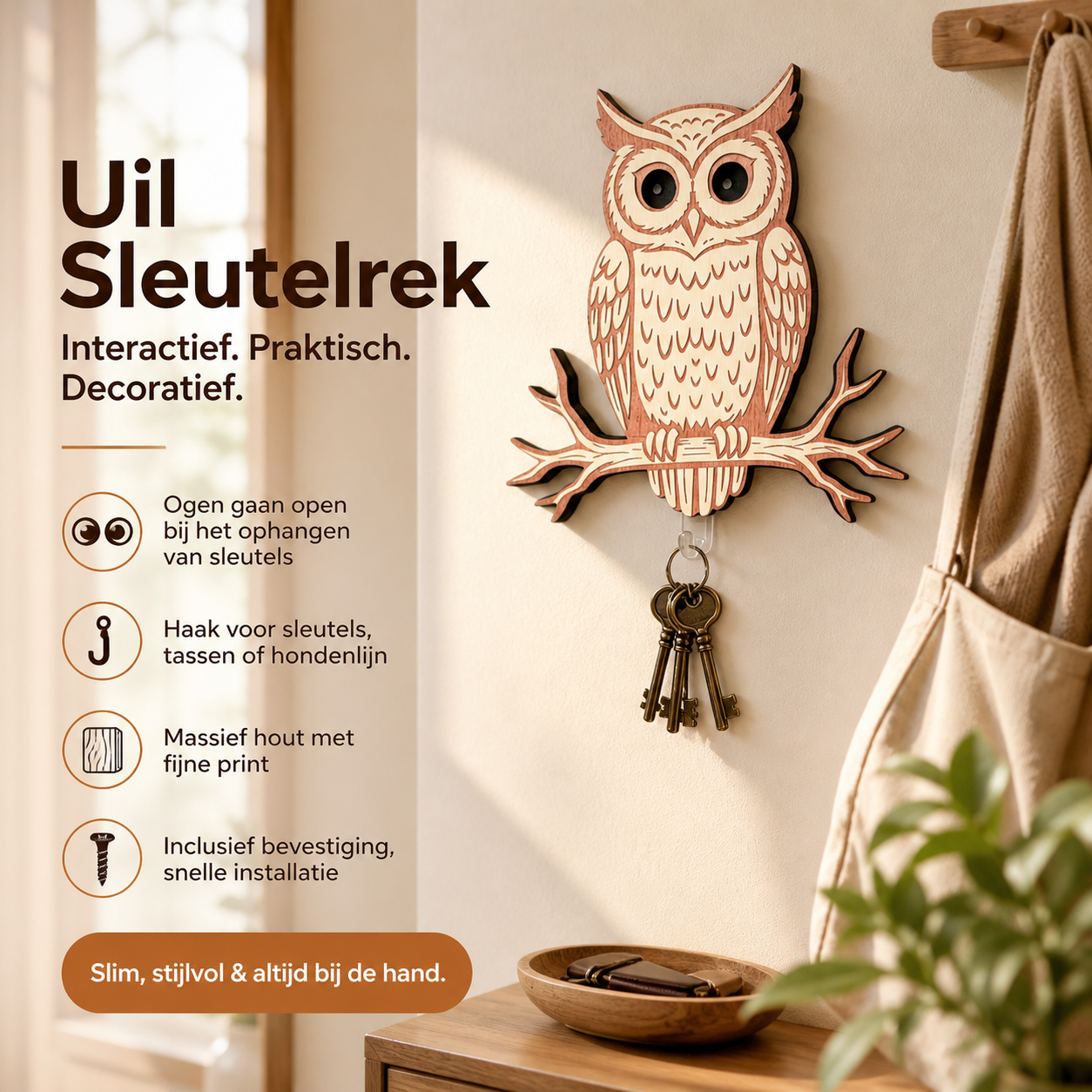 🏠 Beperkte tijd! 50% korting op uil sleutelhouder – organiseert sleutels en accessoires, geschikt voor elke muur.