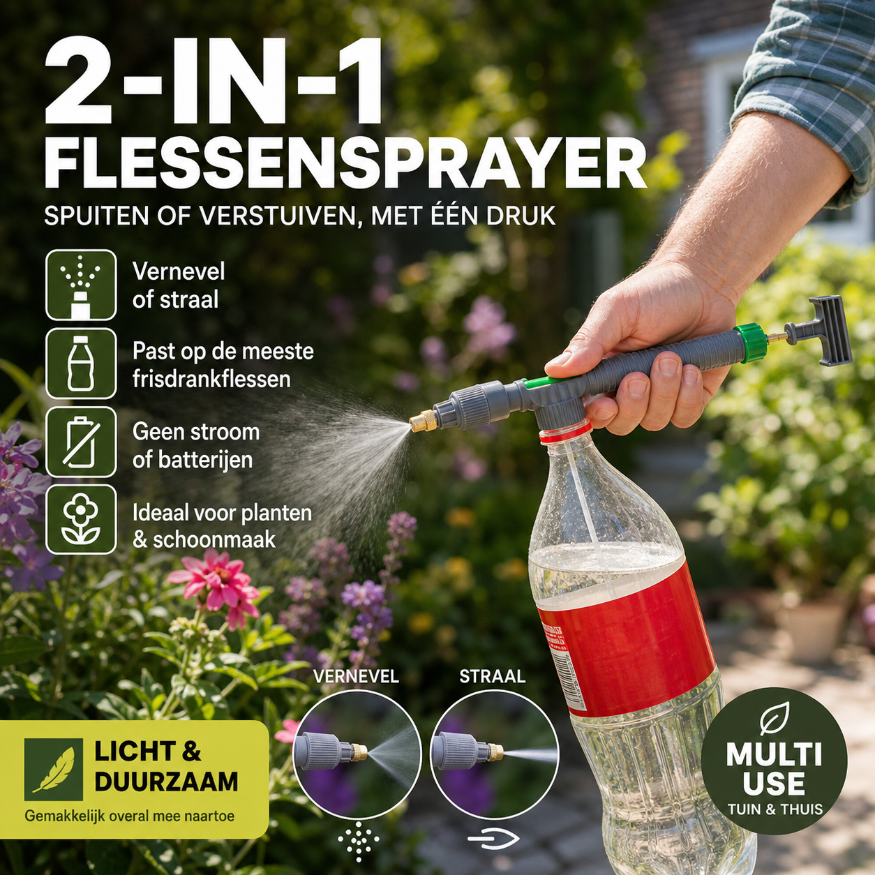 💧 50% korting! Verstelbare flesverstuiver – fijne nevel tot krachtige straal, geschikt voor water en planten.
