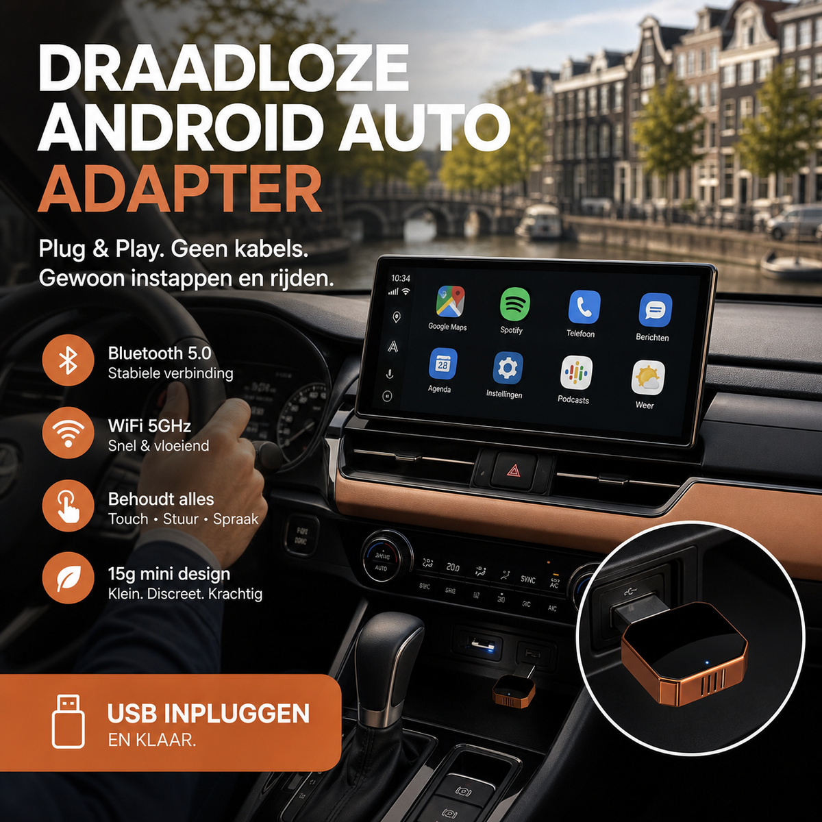 🚗📱 50% korting! Draadloze Android Auto adapter – 📲 automatisch verbinden, ⚡ plug & play, 🧳 compact – geen kabels meer!