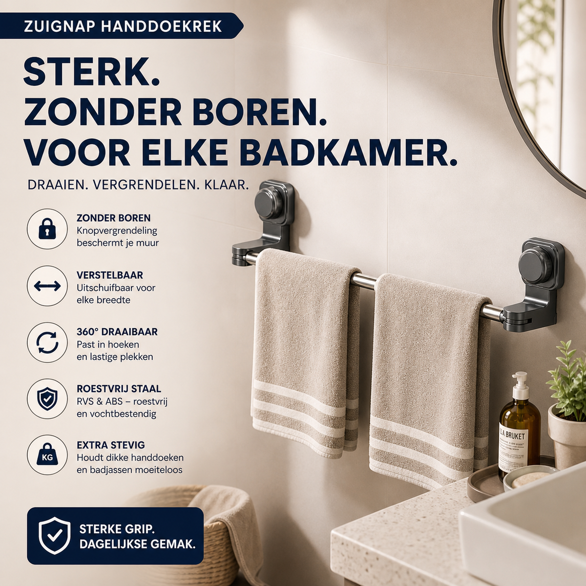 🚿 50% korting! Zuignap multifunctionele houder – hangt handdoeken, badjassen, kleding & tassen. Sterk, zonder boren & overal te gebruiken! ✨🧥