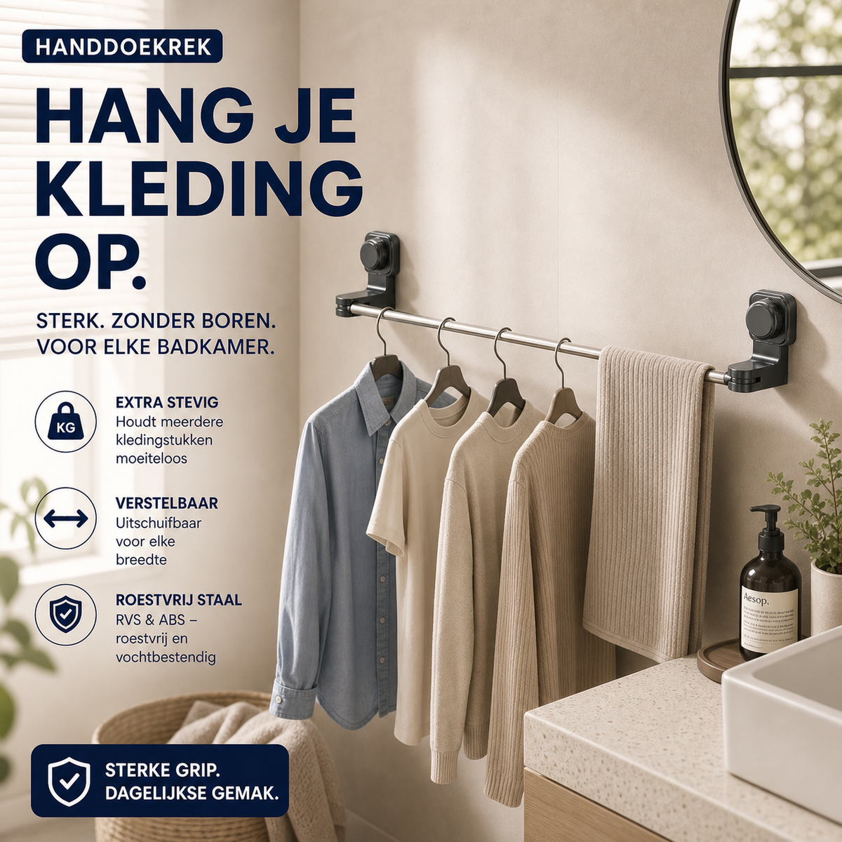 🚿 50% korting! Zuignap multifunctionele houder – hangt handdoeken, badjassen, kleding & tassen. Sterk, zonder boren & overal te gebruiken! ✨🧥