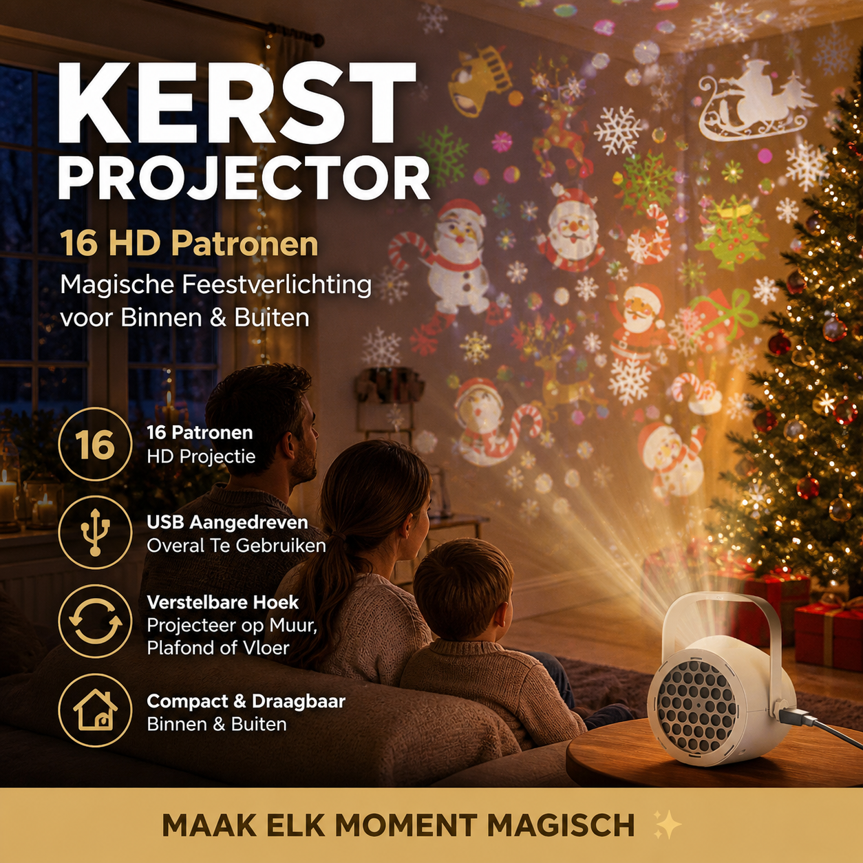 🎄 50% korting! 16-patroon USB kerstprojector – HD-beelden, verstelbare hoek & draagbaar. Creëer magische kerstsfeer overal! ✨🎅
