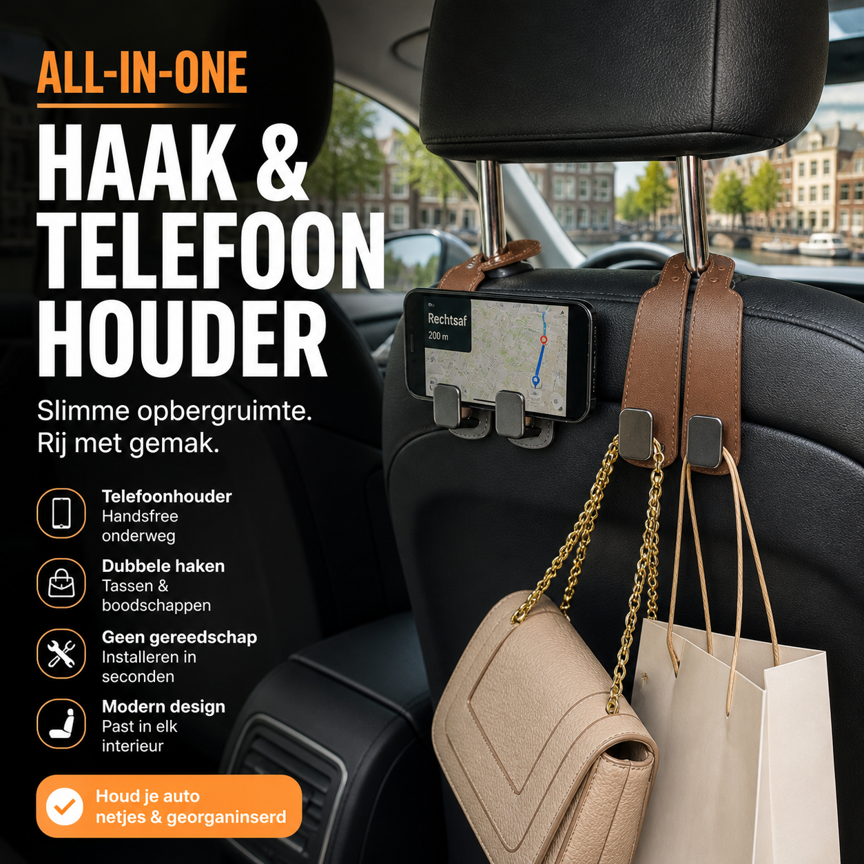 🚗 50% korting! Autostoel tas-haak – stevig, eenvoudig te installeren & draagbaar. Houd handtassen, boodschappen & tassen netjes in de auto! ✨🧸