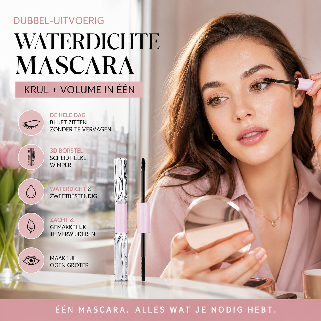 👁️ 50% korting! 2-in-1 volume & krul mascara – langhoudend, klontvrij & waterproof. Voor wauw-wimpers in 1 laag! ✨💖