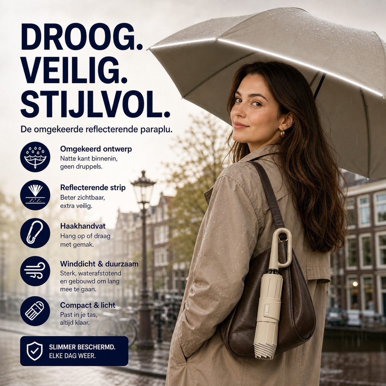 ☂️ 50% korting! Reflecterende veiligheidsparaplu – met ringgesp, stevig & windbestendig. Veilig & zichtbaar in regen en donker! 🌙✨