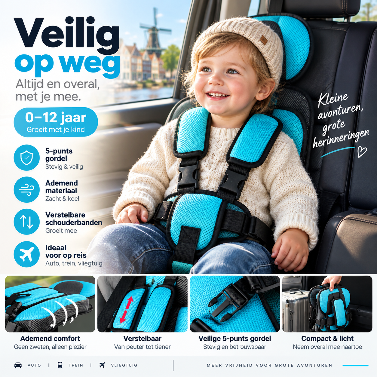 🧸 50% korting! Draagbare kinderautostoel – 0-12 jaar, 5-punts gordel & opvouwbaar. Perfect voor reizen, vliegtuig & trein – veilig & comfortabel! 🚗✨