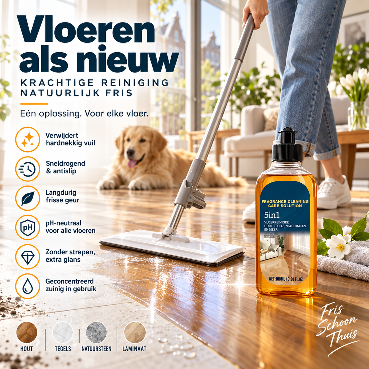 🧼 50% korting! Krachtige vloerreiniger – lost hardnekkig vuil snel op, droogt snel & laat een frisse geur achter. Veilig voor alle vloertypes – streeploos! ✨🏠