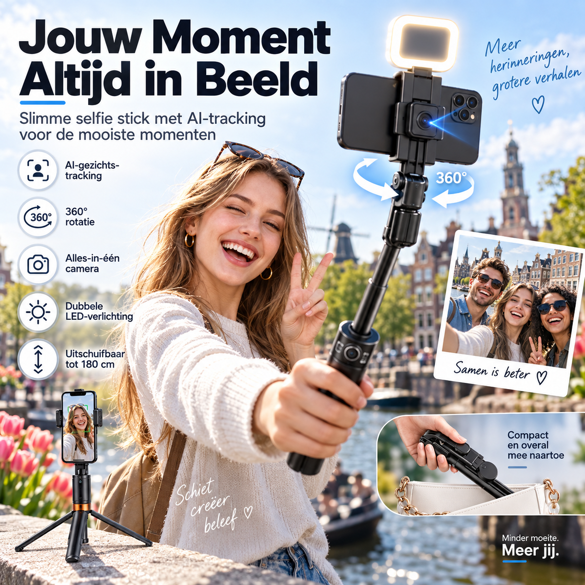 Capture Perfect Shots Instantly! 180cm Smart Face-Tracking Selfie Stick