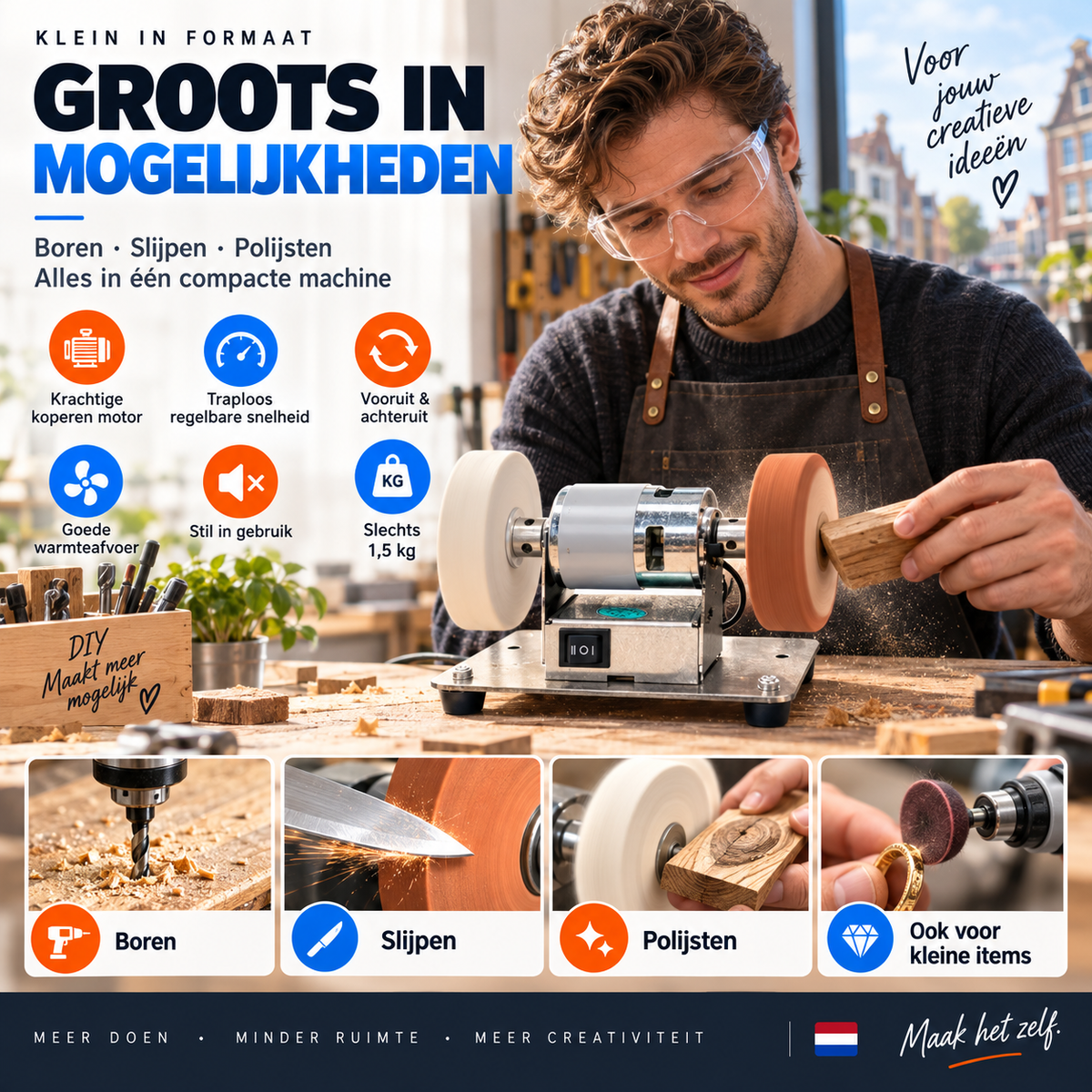 🔧 50% korting! Multifunctionele schuurmachine – schuren, polijsten & boren in 1. Krachtige 100W motor & regelbare snelheid – voor elke DIY-klus! ✨💪