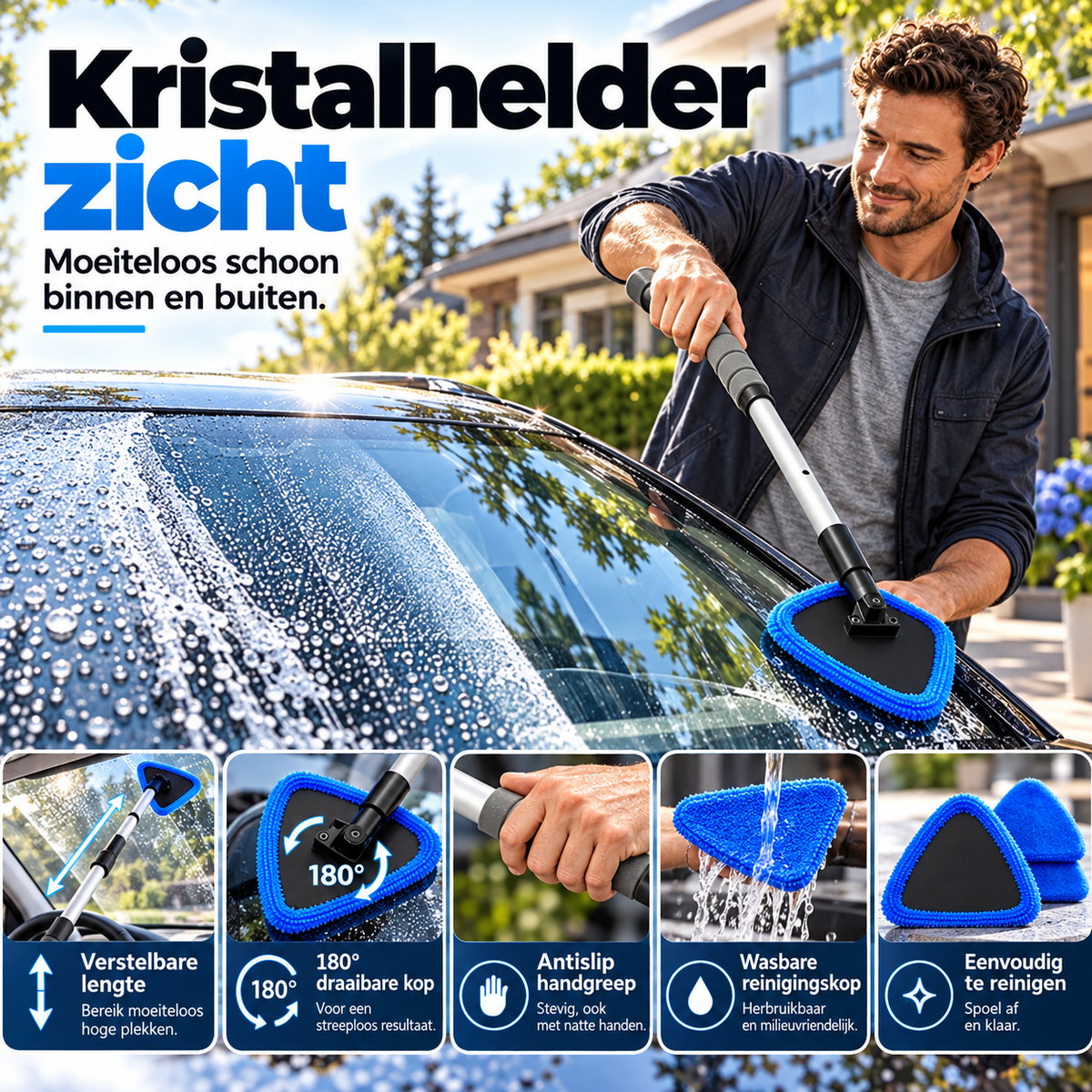 Magnetische autoruitreiniger met twee onderdelen | Reinigingsset voor autoruiten zonder strepen