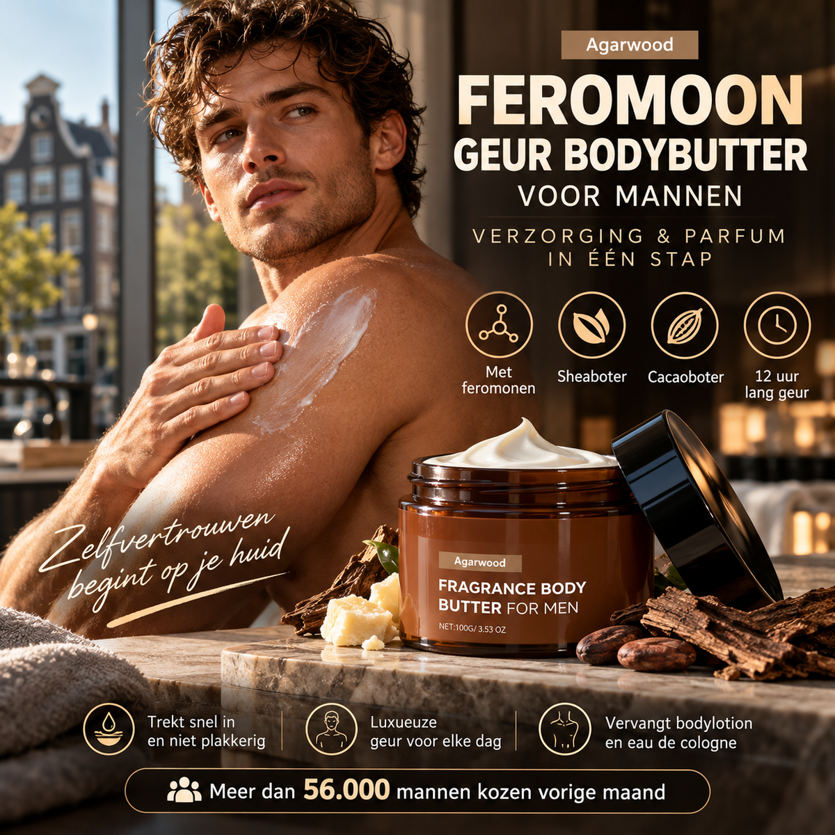 🧴 50% korting! Feromoon body butter voor mannen – 12 uur geur, shea- & cacaoboter, niet-vet & geur + hydratatie in één. 56.000+ mannen kozen dit! ✨💪