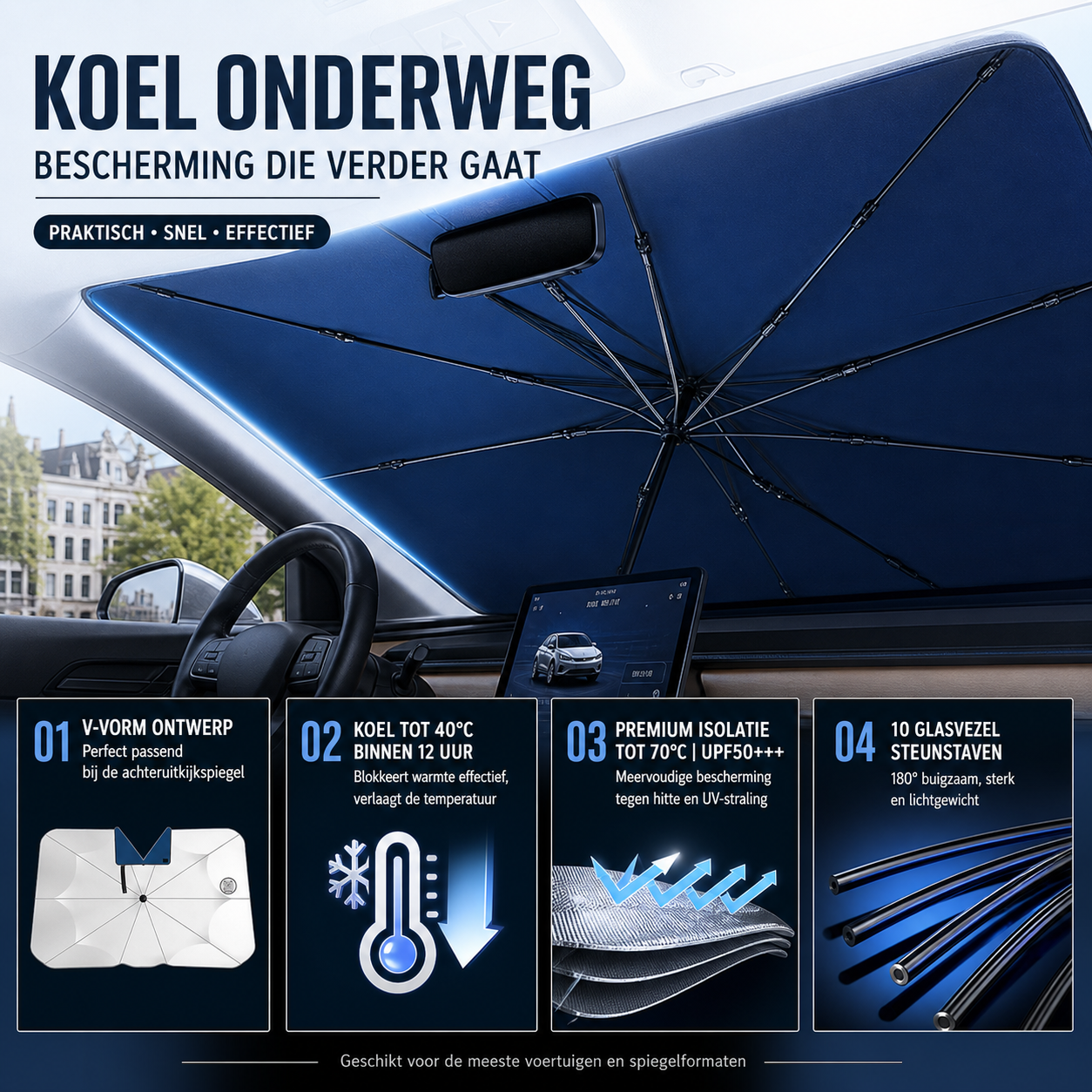 ☀️ Zonnescherm voor voorruit – opvouwbaar, warmtewerend en houdt uw auto koel! 🚗