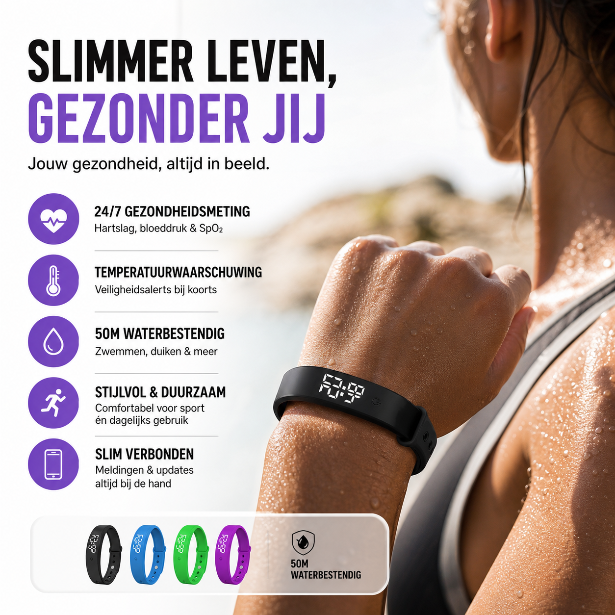 ⌚ 50% korting! Slimme sensorarmband – hartslag, slaap en stappen, waterdicht en draadloos