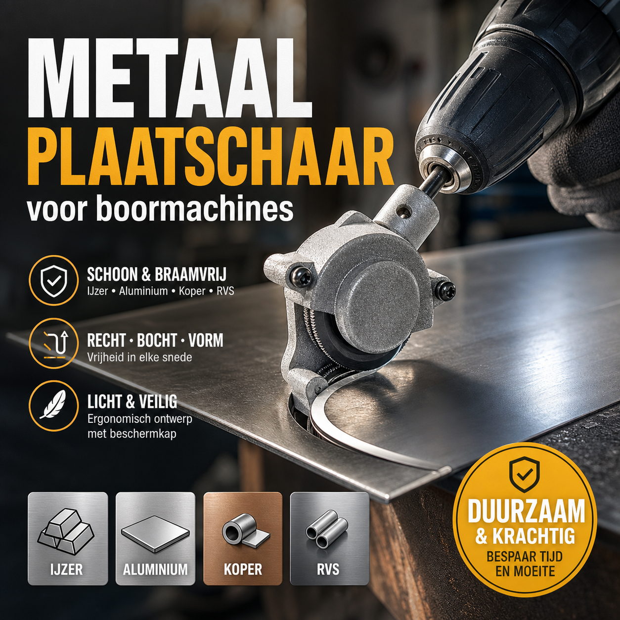 ⚡ 50% korting! Metaalsnijder voor boor – snijdt plaatstaal, koper en aluminium, perfect voor thuis of werkplaats.