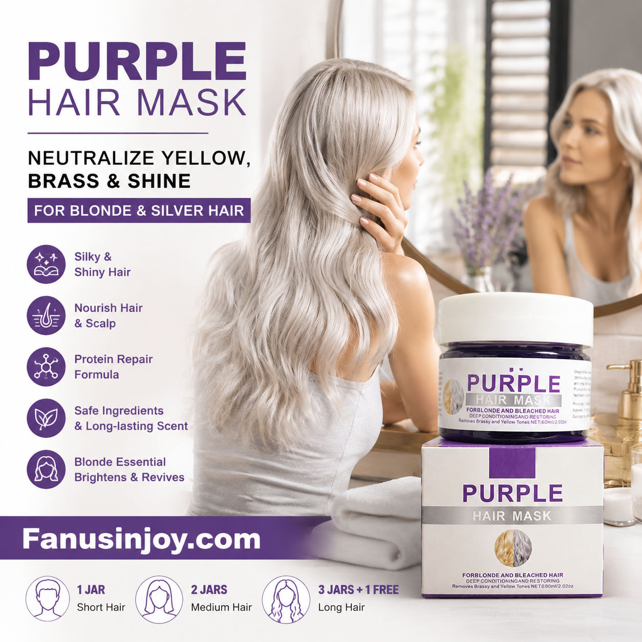 👱‍♀️💜 50% KORTING! Stop met het zien van oranje vlekken in je dure blonde coupe! Dit paarse masker neutraliseert ongewenste warme tinten, hydrateert intensief en geeft je haar die koele, salon-frisse glans terug!