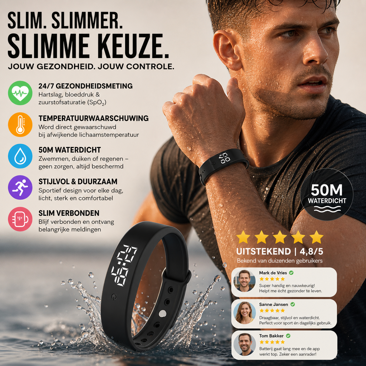 ⌚ 50% korting! Slimme sensorarmband – hartslag, slaap en stappen, waterdicht en draadloos